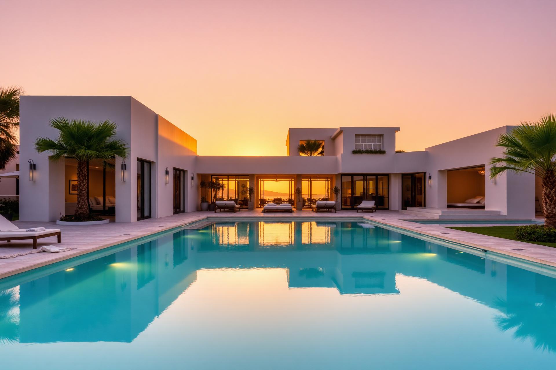 Villa de prestige avec piscine au coucher du soleil